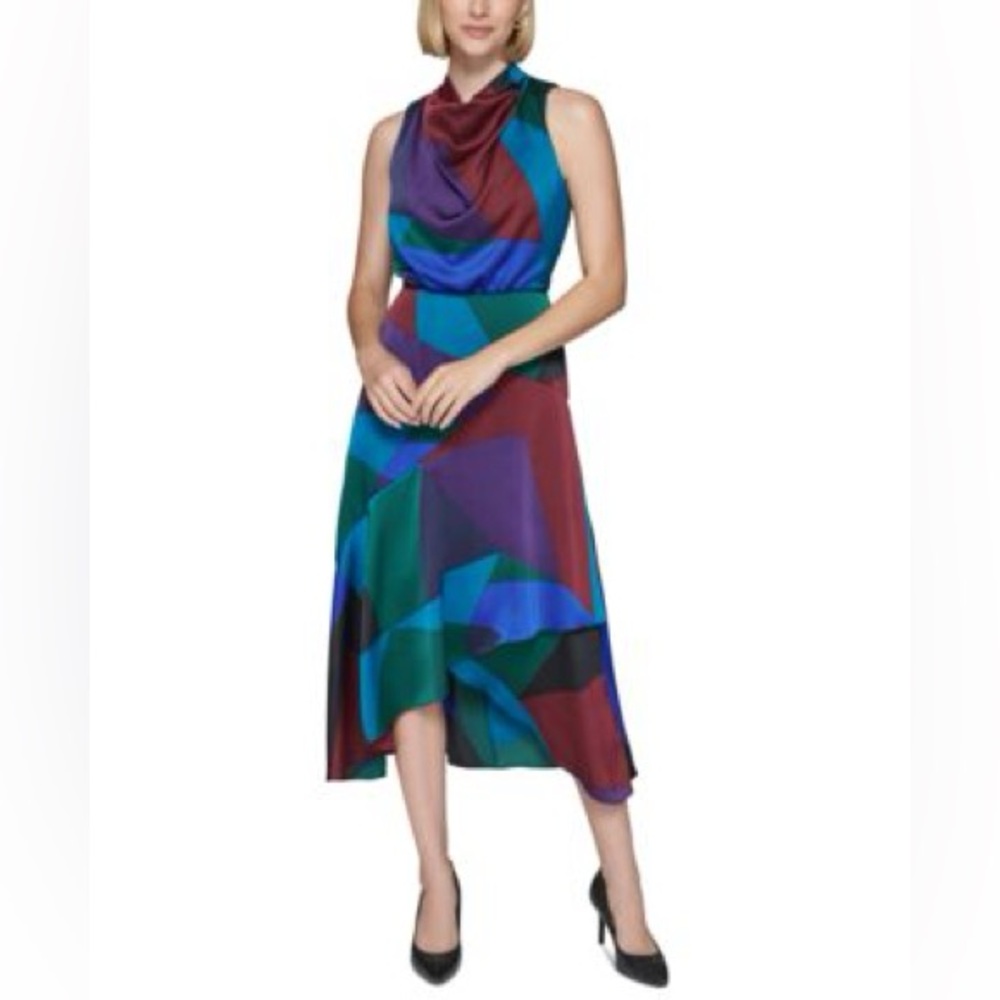Karl Lagerfeld Paris Women's Cowlneck Geo-Print Dress